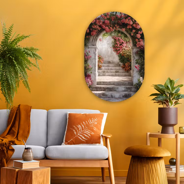 Doorkijk - Rozen - Vintage - Poort Wandcirkel Ovaal Glas middel -sfeer4