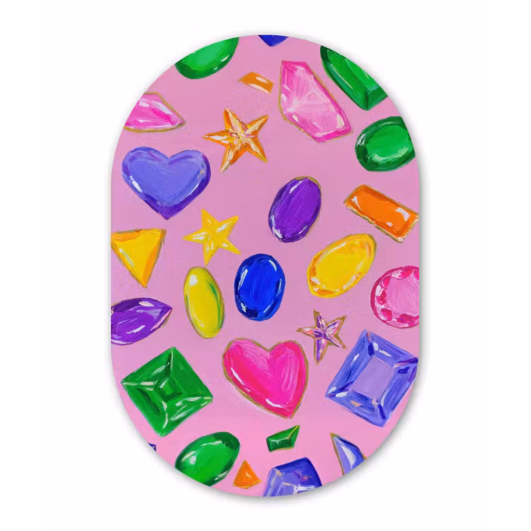 Edelstenen - Vormen - Hartje - Kleurrijk Wandcirkel Ovaal Glas middel -3d