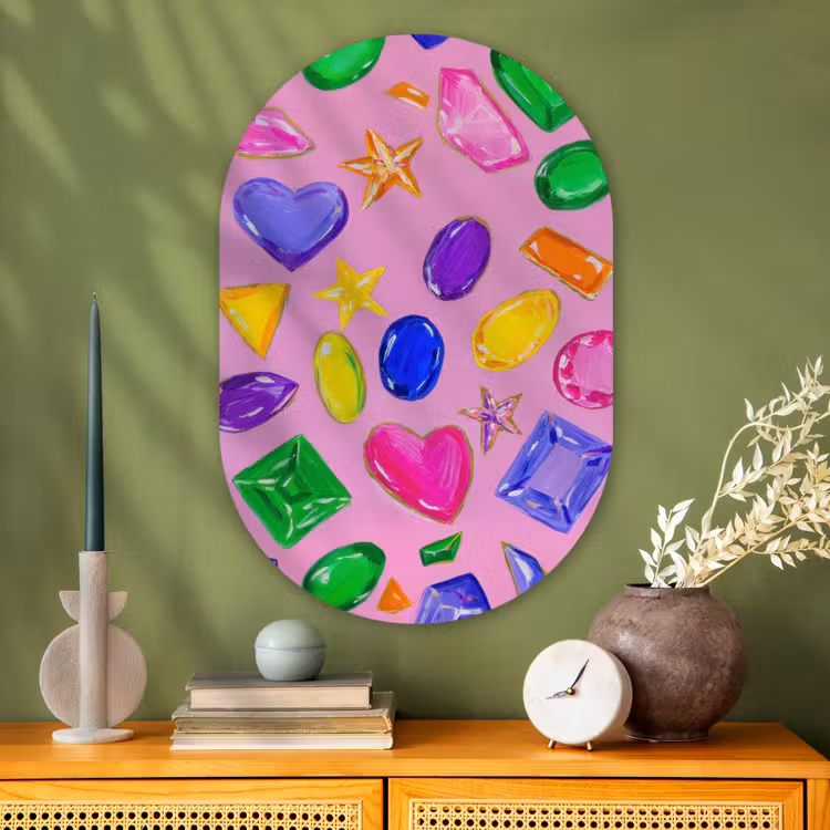 Edelstenen - Vormen - Hartje - Kleurrijk Wandcirkel Ovaal Glas middel -sfeer2