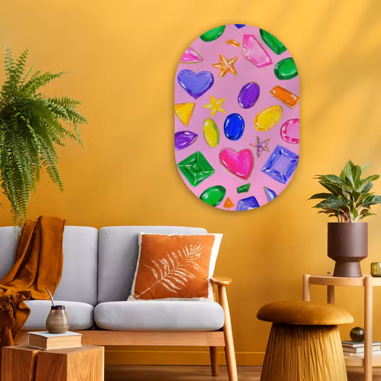 Edelstenen - Vormen - Hartje - Kleurrijk Wandcirkel Ovaal Glas middel -sfeer4