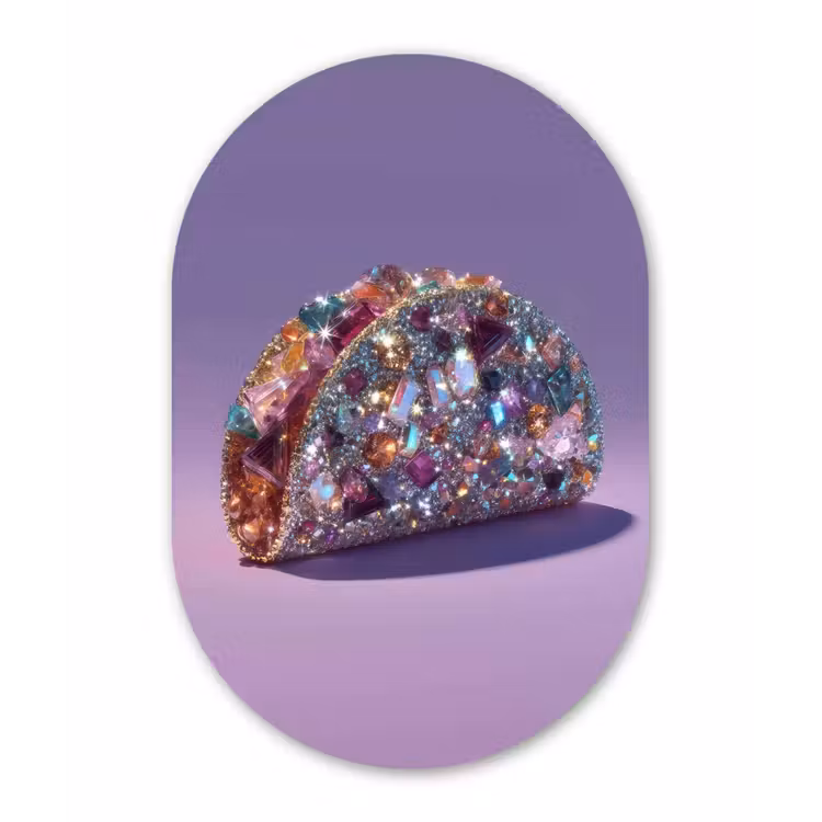 Edelstenen - Glitters - Paars - Kleurrijk Wandcirkel Ovaal Glas middel -3d