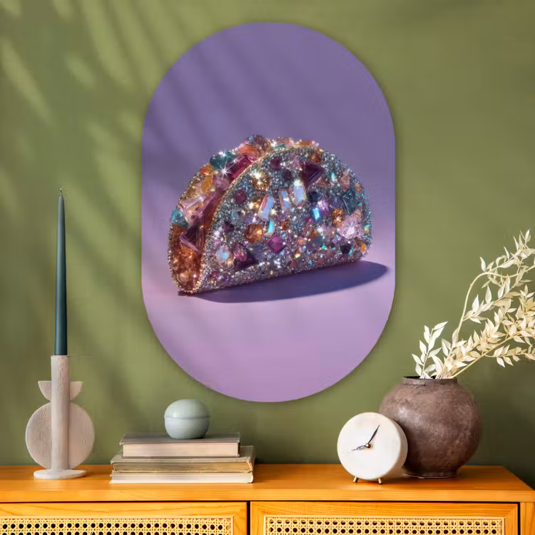 Edelstenen - Glitters - Paars - Kleurrijk Wandcirkel Ovaal Glas middel -sfeer2