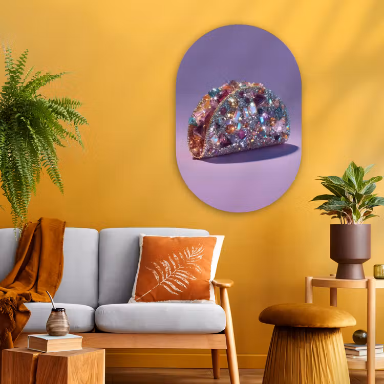 Edelstenen - Glitters - Paars - Kleurrijk Wandcirkel Ovaal Glas middel -sfeer4