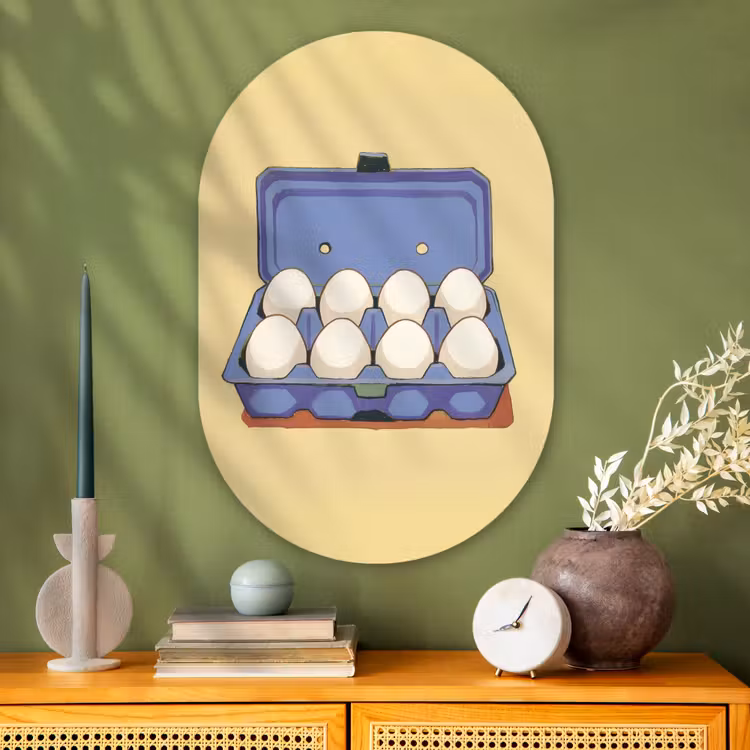 Eieren - Doos - Minimalistisch - Blauw Wandcirkel Ovaal Glas middel -sfeer2