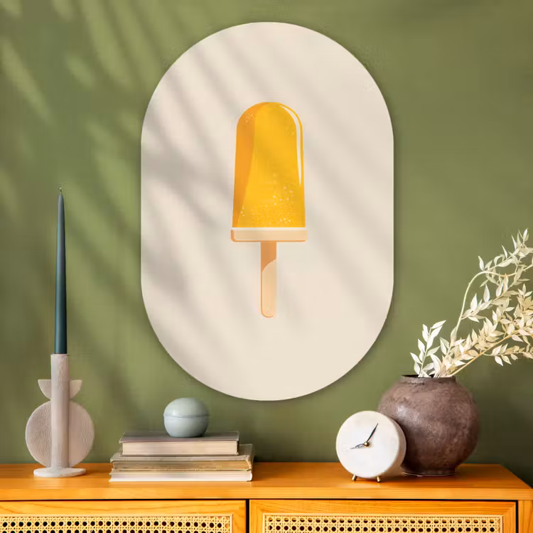 Oranje - Stokje - Waterijsje Wandcirkel Ovaal Glas middel -sfeer2