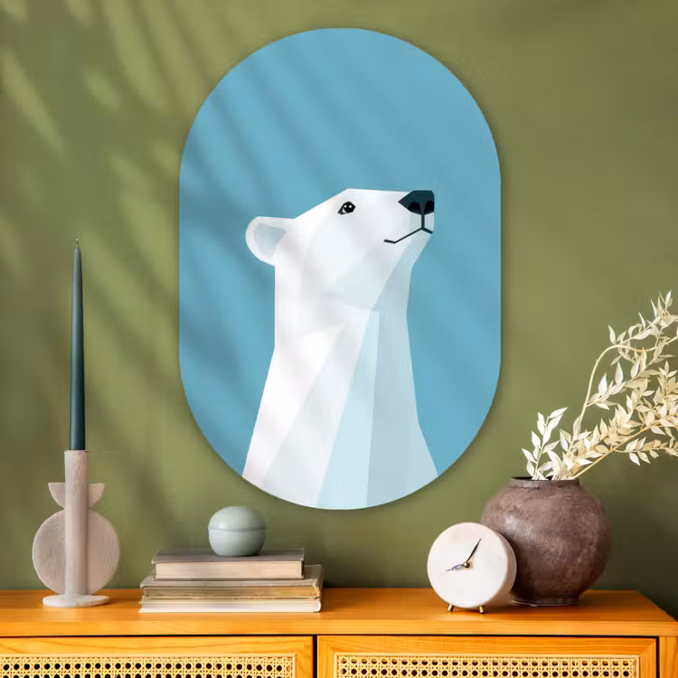 Ijsbeer - Lichtblauw - Minimalistisch Wandcirkel Ovaal Glas middel -sfeer2