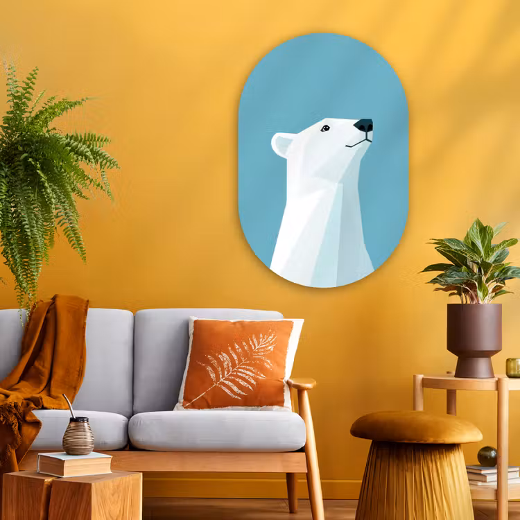 Ijsbeer - Lichtblauw - Minimalistisch Wandcirkel Ovaal Glas middel -sfeer4