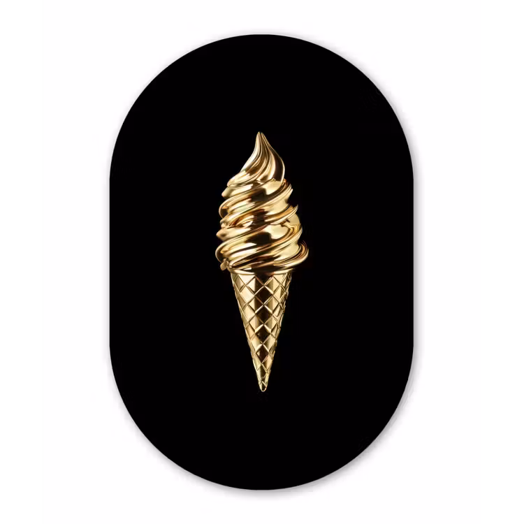 Ijs - Goud - Zwart - Eten Wandcirkel Ovaal Glas middel -3d