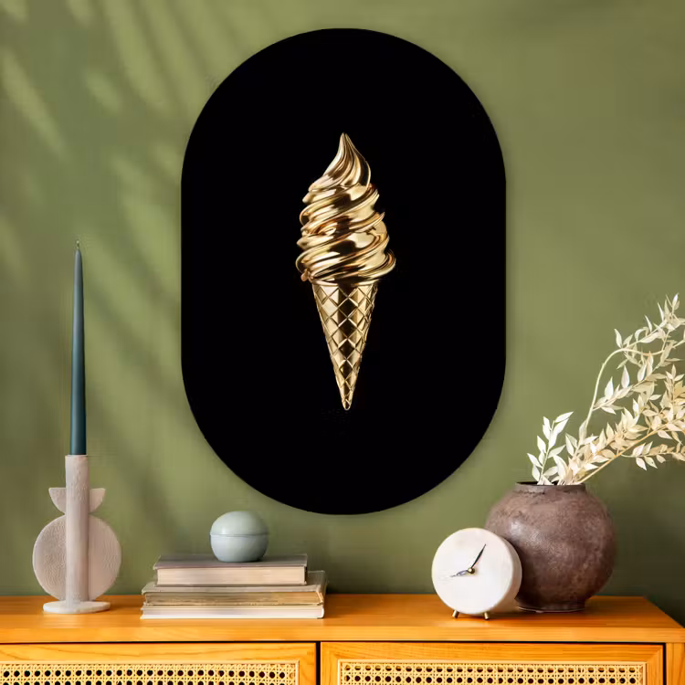 Ijs - Goud - Zwart - Eten Wandcirkel Ovaal Glas middel -sfeer2