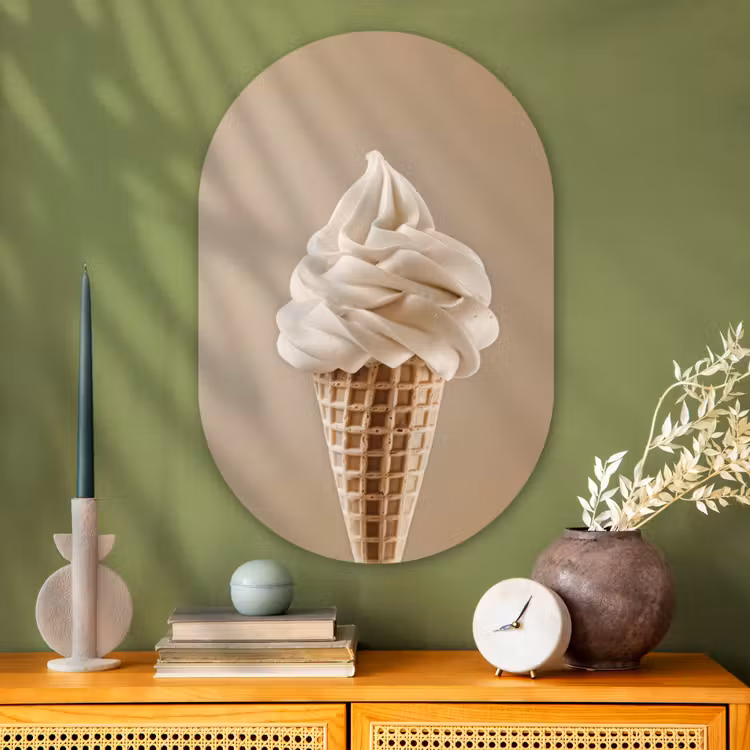 IJs - Softijs - Romig - Hoorntje - Beige Wandcirkel Ovaal Glas middel -sfeer2