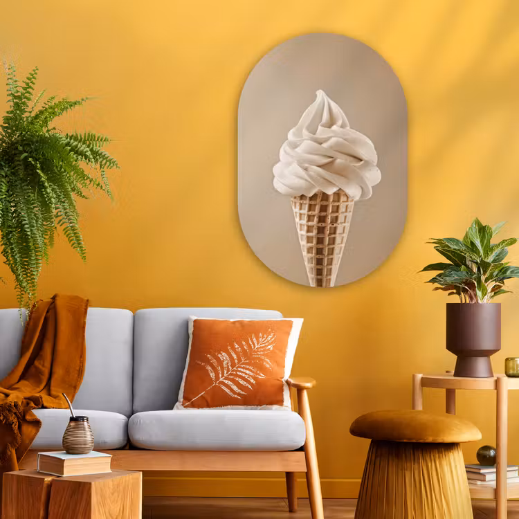 IJs - Softijs - Romig - Hoorntje - Beige Wandcirkel Ovaal Glas middel -sfeer4