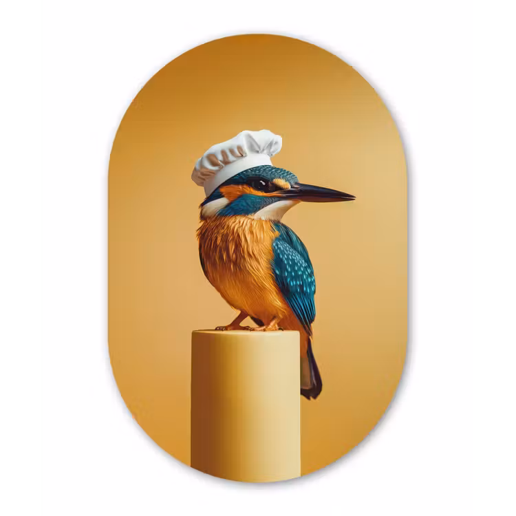 Ijsvogel - Pilaar - Koksmuts - Vogel Wandcirkel Ovaal Glas middel -3d