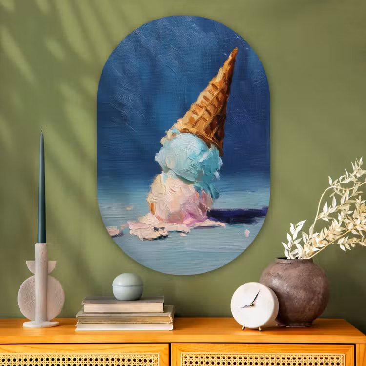 Ijshoorn - Bolletjes - Smelt - Roze Wandcirkel Ovaal Glas middel -sfeer2