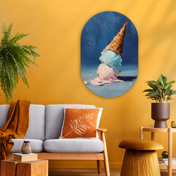 Ijshoorn - Bolletjes - Smelt - Roze Wandcirkel Ovaal Glas middel -sfeer4