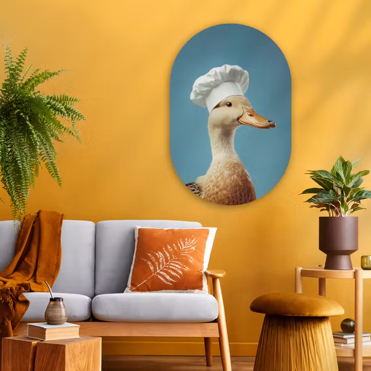 Eend - Koksmuts - Cute - Vogel Wandcirkel Ovaal Glas middel -sfeer4