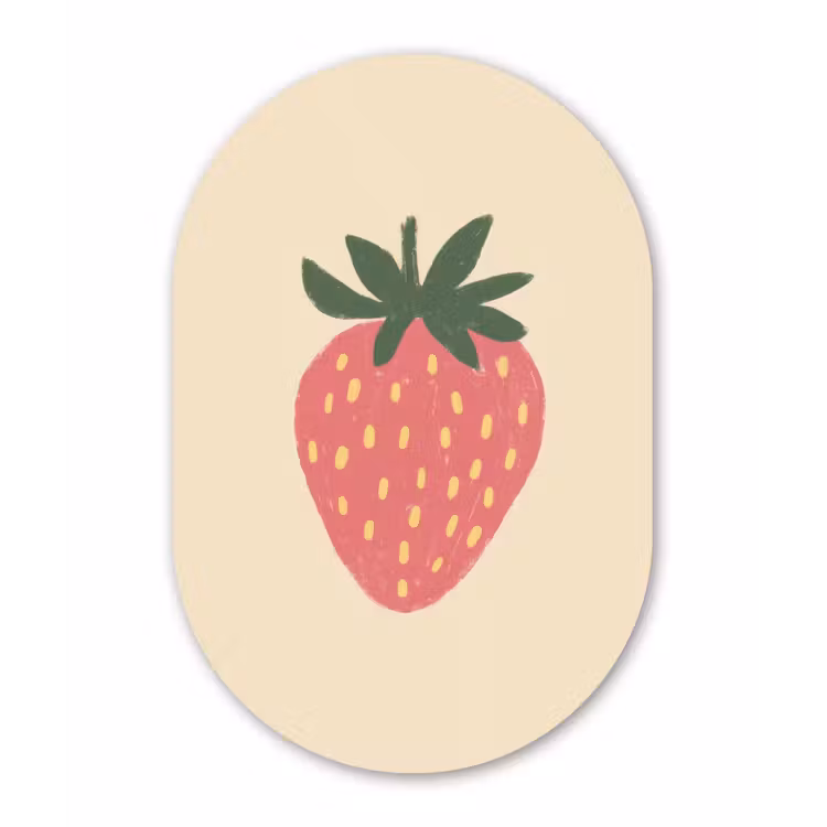 Aardbei - Minimalistisch - Rood - Fruit Wandcirkel Ovaal Glas middel -3d