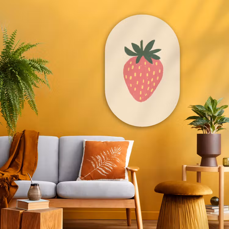 Aardbei - Minimalistisch - Rood - Fruit Wandcirkel Ovaal Glas middel -sfeer4