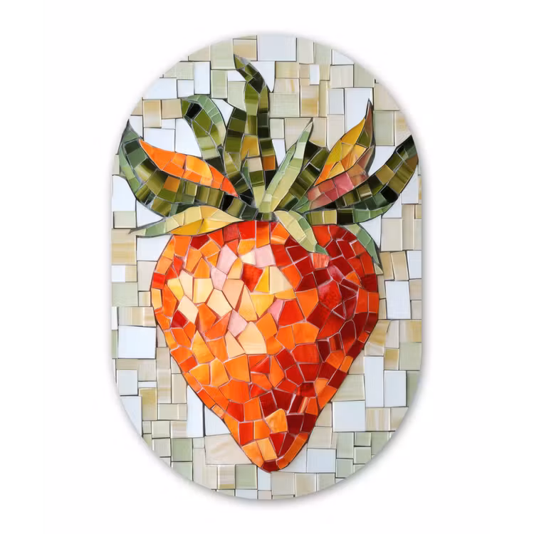 Aardbei - Rood - Mozaïek - Fruit Wandcirkel Ovaal Glas middel -3d