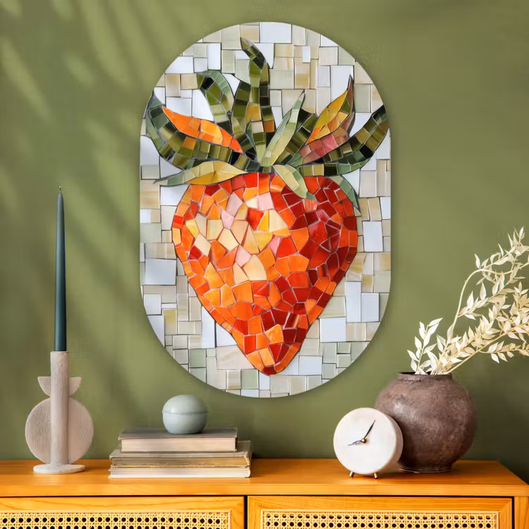 Aardbei - Rood - Mozaïek - Fruit Wandcirkel Ovaal Glas middel -sfeer2