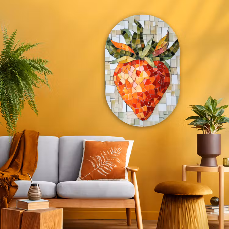 Aardbei - Rood - Mozaïek - Fruit Wandcirkel Ovaal Glas middel -sfeer4