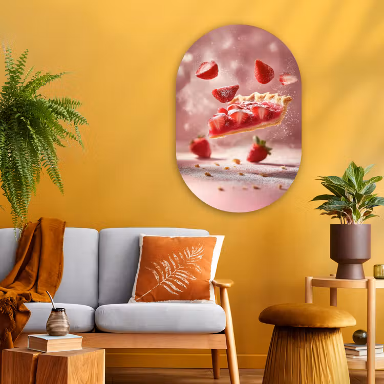 Aardbei - Taart- Eten - Roze Wandcirkel Ovaal Glas middel -sfeer4