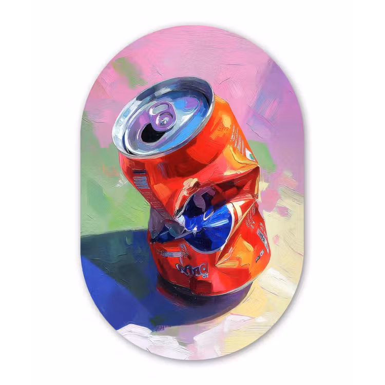 Frisdrank - Blik - Paars Wandcirkel Ovaal Glas middel -3d