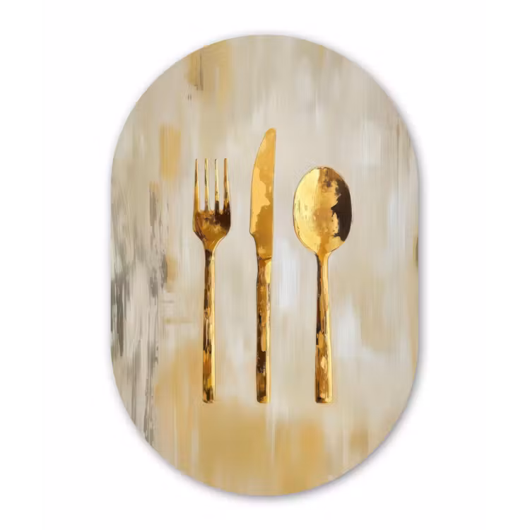 Verf - Goud - Bestek Wandcirkel Ovaal Glas middel -3d