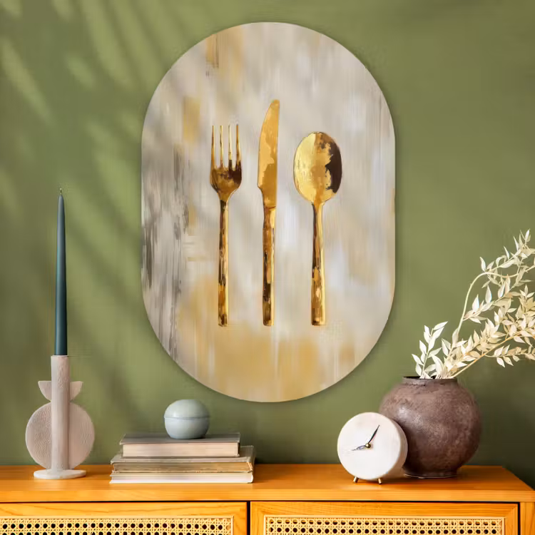 Verf - Goud - Bestek Wandcirkel Ovaal Glas middel -sfeer2