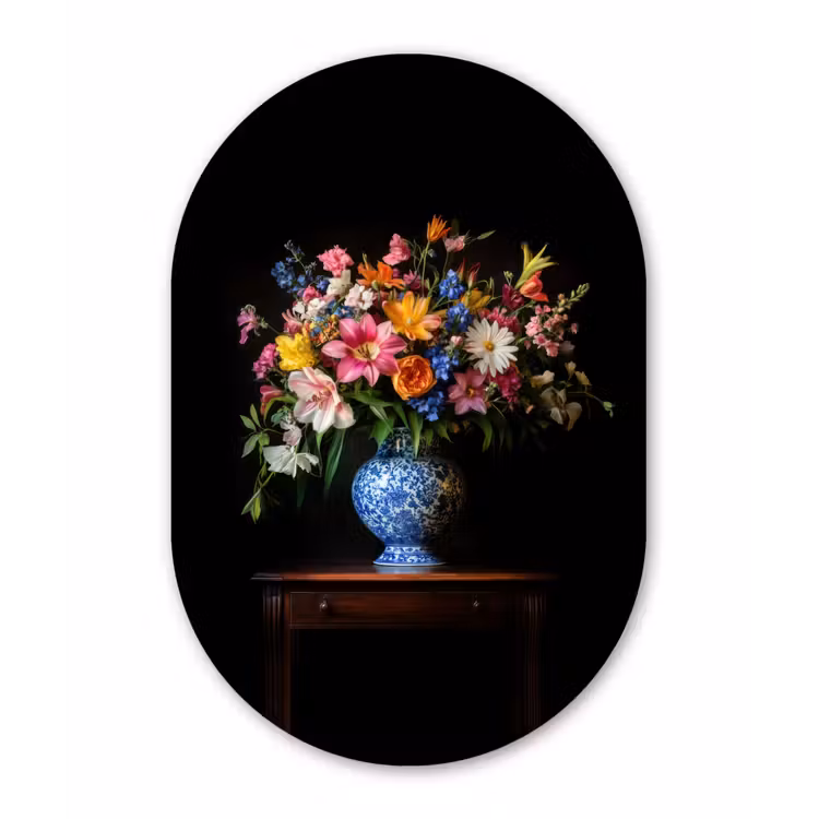 Kleur - Vaas - Bloemen - Boeket Wandcirkel Ovaal Glas middel -3d
