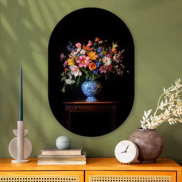 Kleur - Vaas - Bloemen - Boeket Wandcirkel Ovaal Glas middel -sfeer2