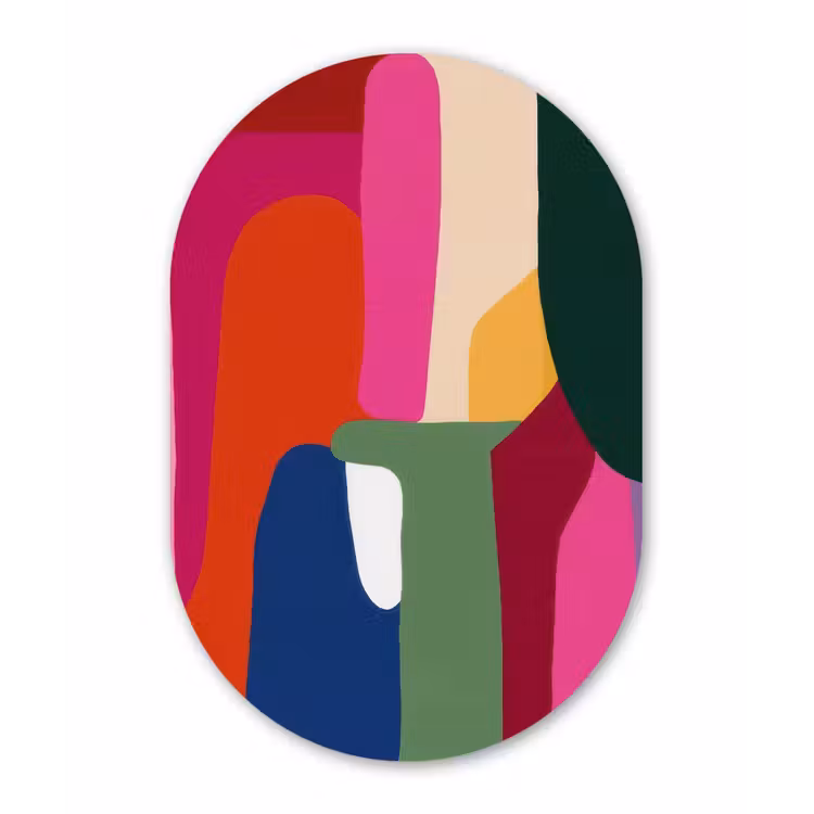 Kleurvakken - Recht - Rond - Abstract Wandcirkel Ovaal Glas middel -3d