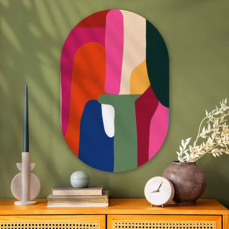 Kleurvakken - Recht - Rond - Abstract Wandcirkel Ovaal Glas middel -sfeer2