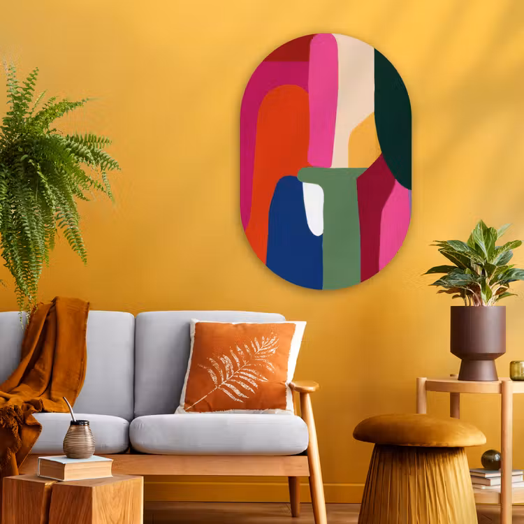 Kleurvakken - Recht - Rond - Abstract Wandcirkel Ovaal Glas middel -sfeer4