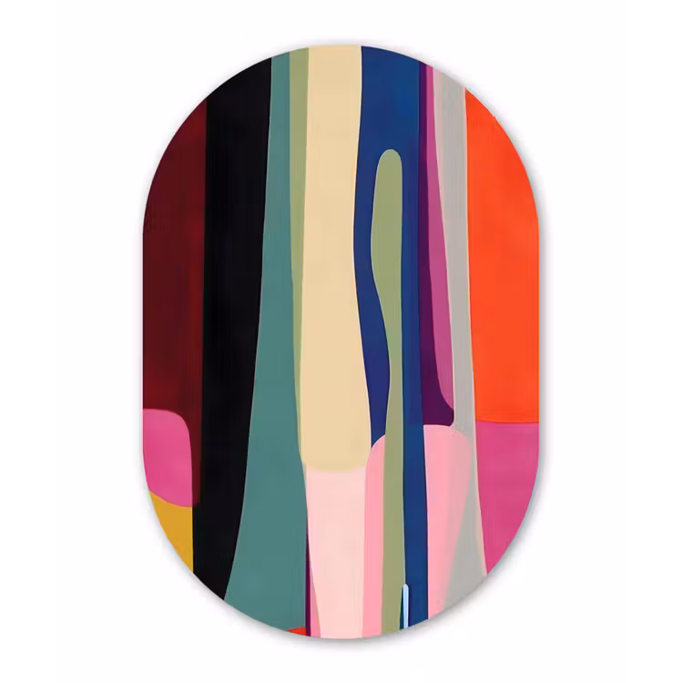 Kleurbanen - Verticaal - Kleurrijk Wandcirkel Ovaal Glas middel -3d