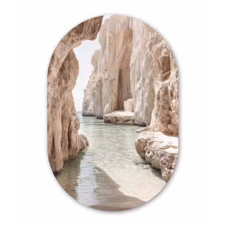 Rotsen - Zee - Zand - Kloof Wandcirkel Ovaal Glas middel -3d