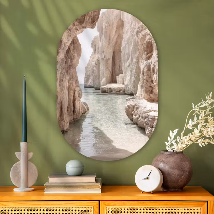 Rotsen - Zee - Zand - Kloof Wandcirkel Ovaal Glas middel -sfeer2