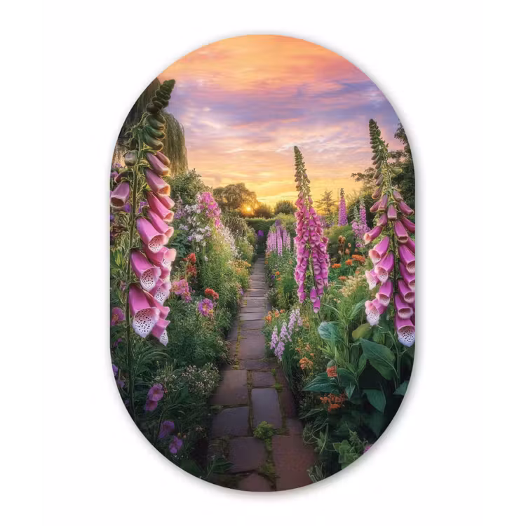 Vingerhoedskruid - Bloemen - Tuin Wandcirkel Ovaal Glas middel -3d