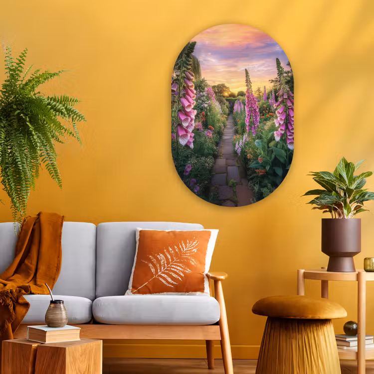 Vingerhoedskruid - Bloemen - Tuin Wandcirkel Ovaal Glas middel -sfeer4