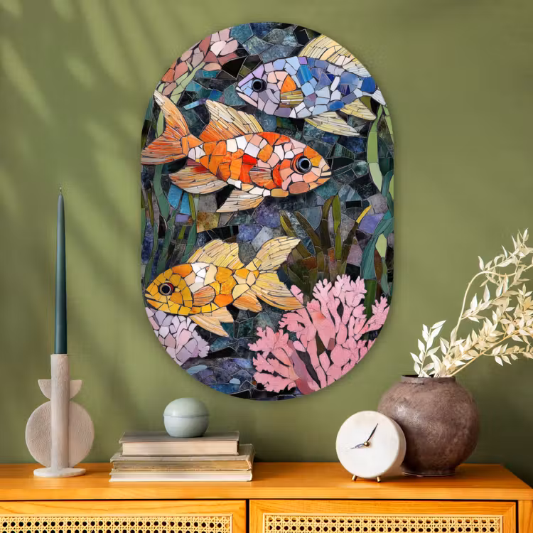 Vissen - Koraal - Zee - Mozaïek Wandcirkel Ovaal Glas middel -sfeer2