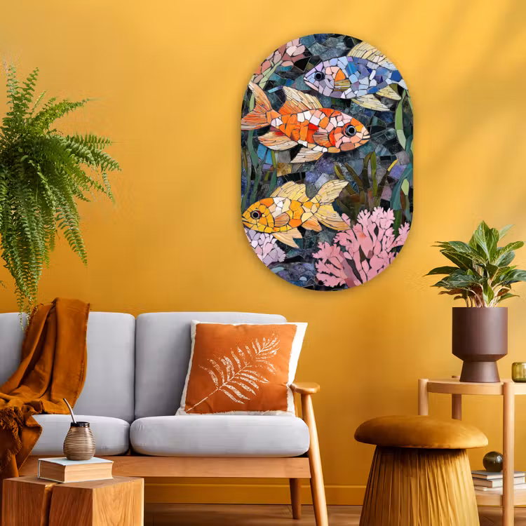 Vissen - Koraal - Zee - Mozaïek Wandcirkel Ovaal Glas middel -sfeer4