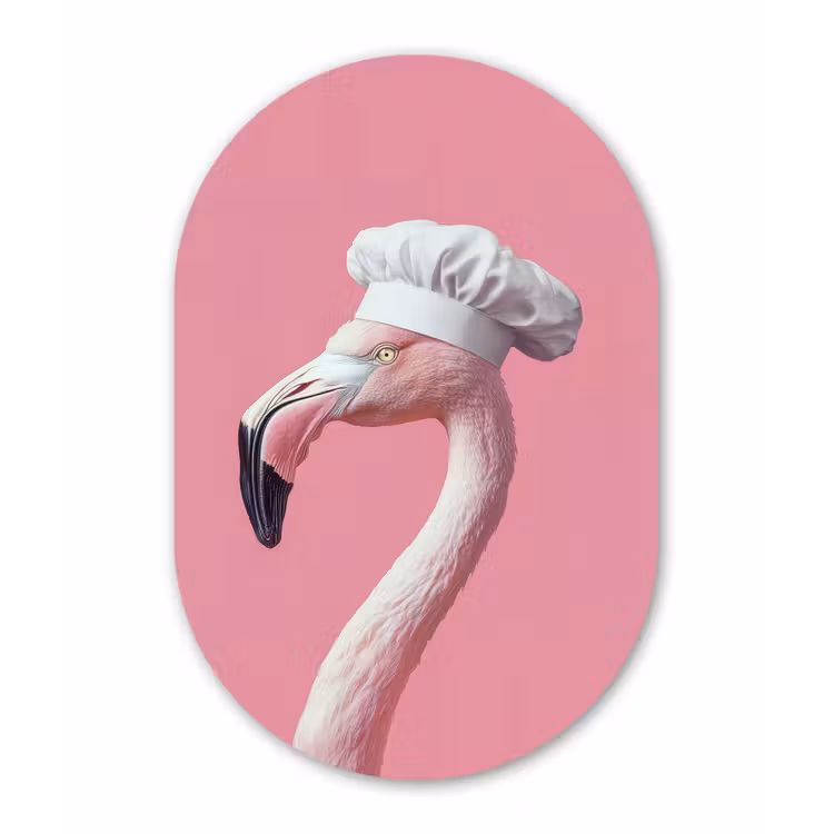 Flamingo - Roze - Koksmuts - Vogel Wandcirkel Ovaal Glas middel -3d