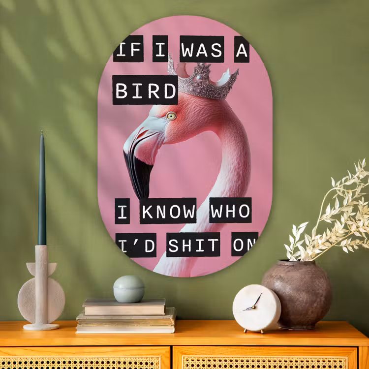Flamingo - Roze - Vogel - Decoratie Wandcirkel Ovaal Glas middel -sfeer2