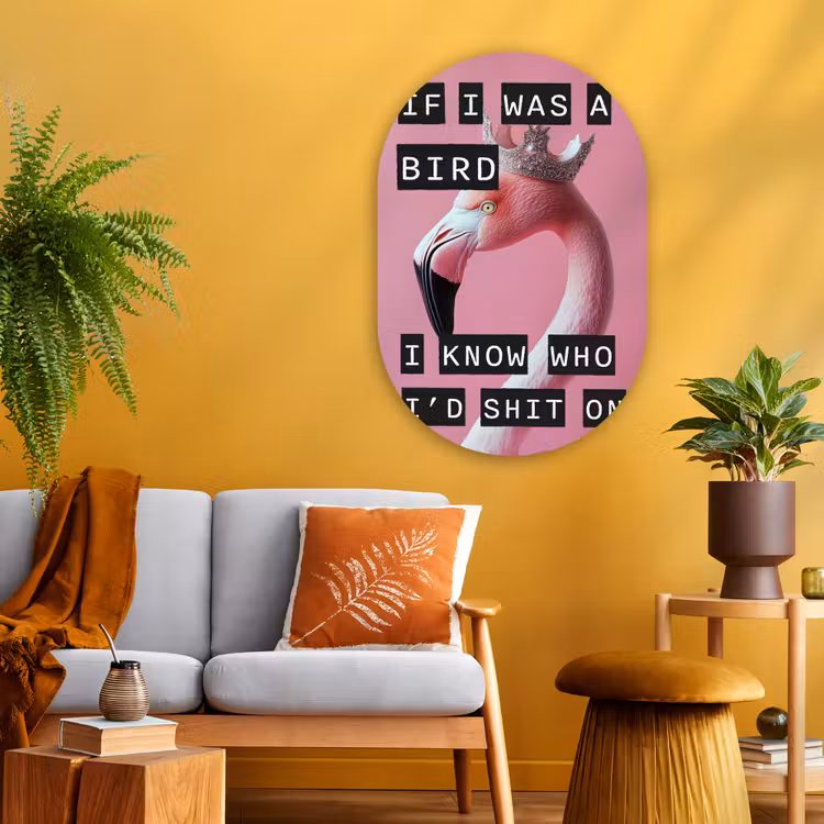 Flamingo - Roze - Vogel - Decoratie Wandcirkel Ovaal Glas middel -sfeer4