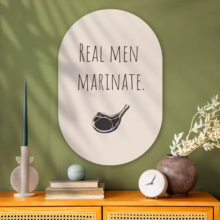 Vlees - Minimalistisch - Beige - Quote Wandcirkel Ovaal Glas middel -sfeer2