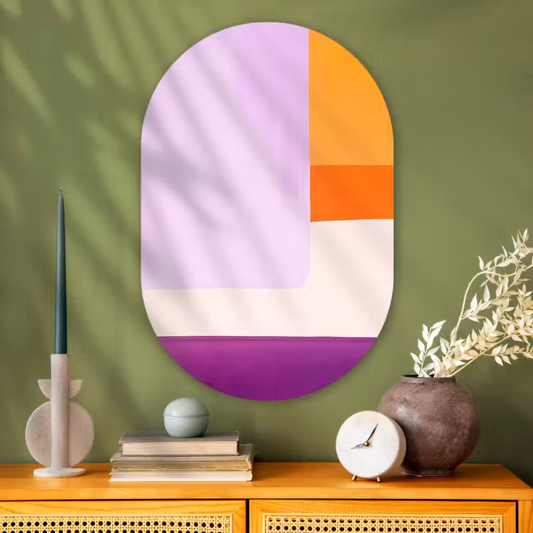 Vlakken - Abstract - Rechthoekig - Oranje Wandcirkel Ovaal Glas middel -sfeer2