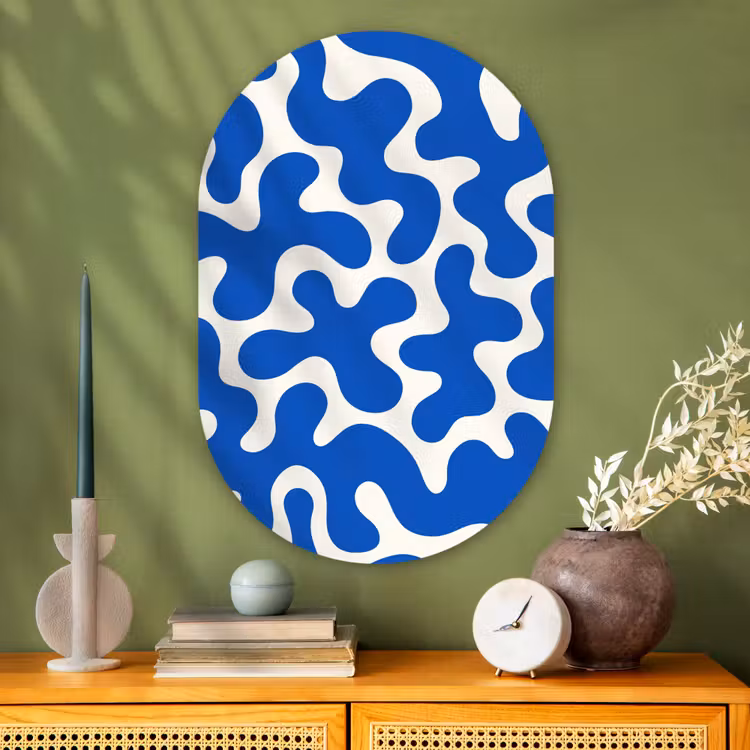Vormen - Abstract - Blauw - Golven Wandcirkel Ovaal Glas middel -sfeer2