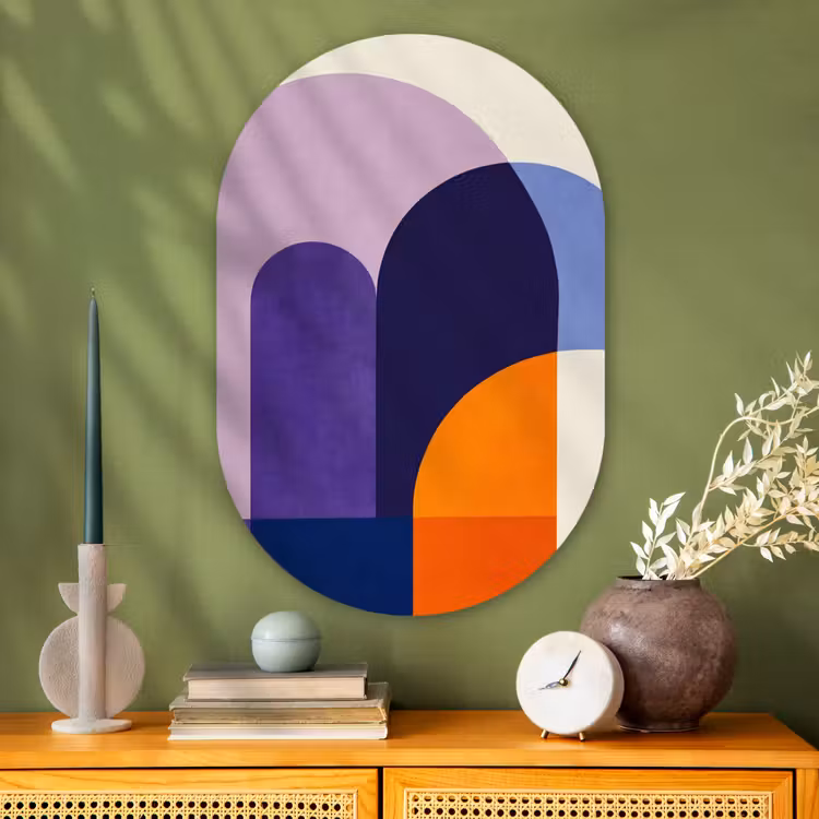 Vormen - Abstract - Grafisch - Oranje Wandcirkel Ovaal Glas middel -sfeer2