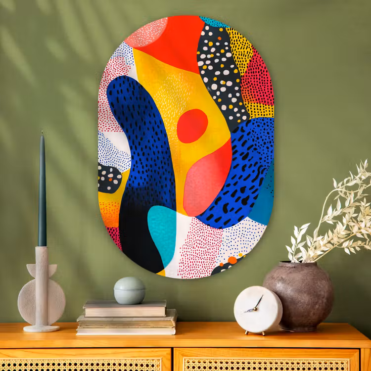 Vormen - Abstract - Stippels - Blauw Wandcirkel Ovaal Glas middel -sfeer2