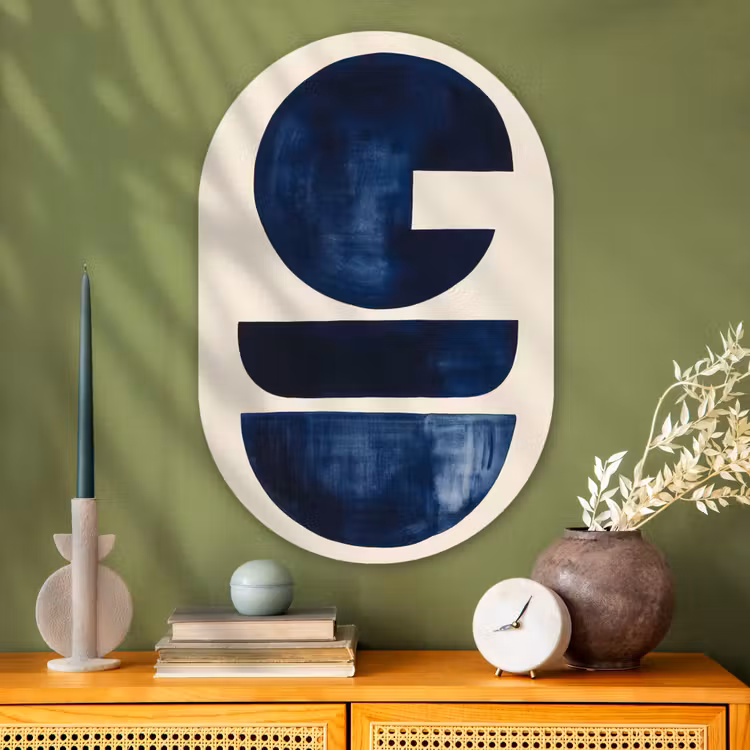 Vormen - Blauw - Abstract Wandcirkel Ovaal Glas middel -sfeer2