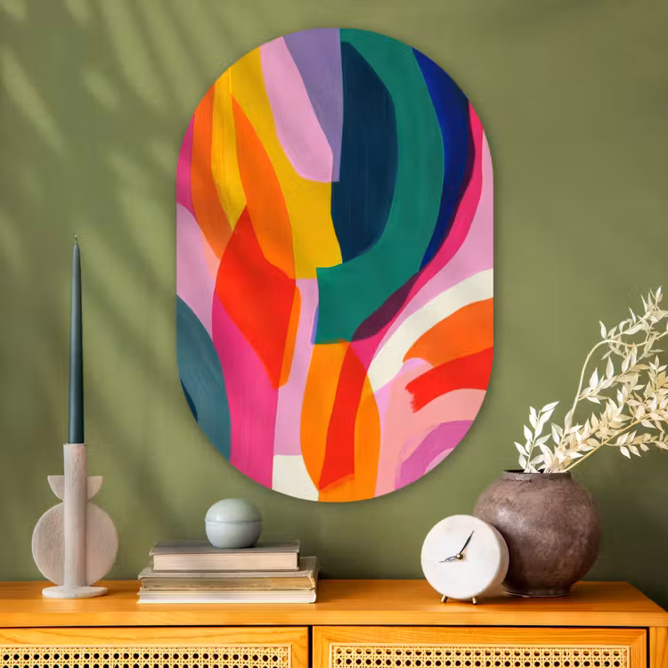Vormen - Golvend - Abstract - Felroze Wandcirkel Ovaal Glas middel -sfeer2